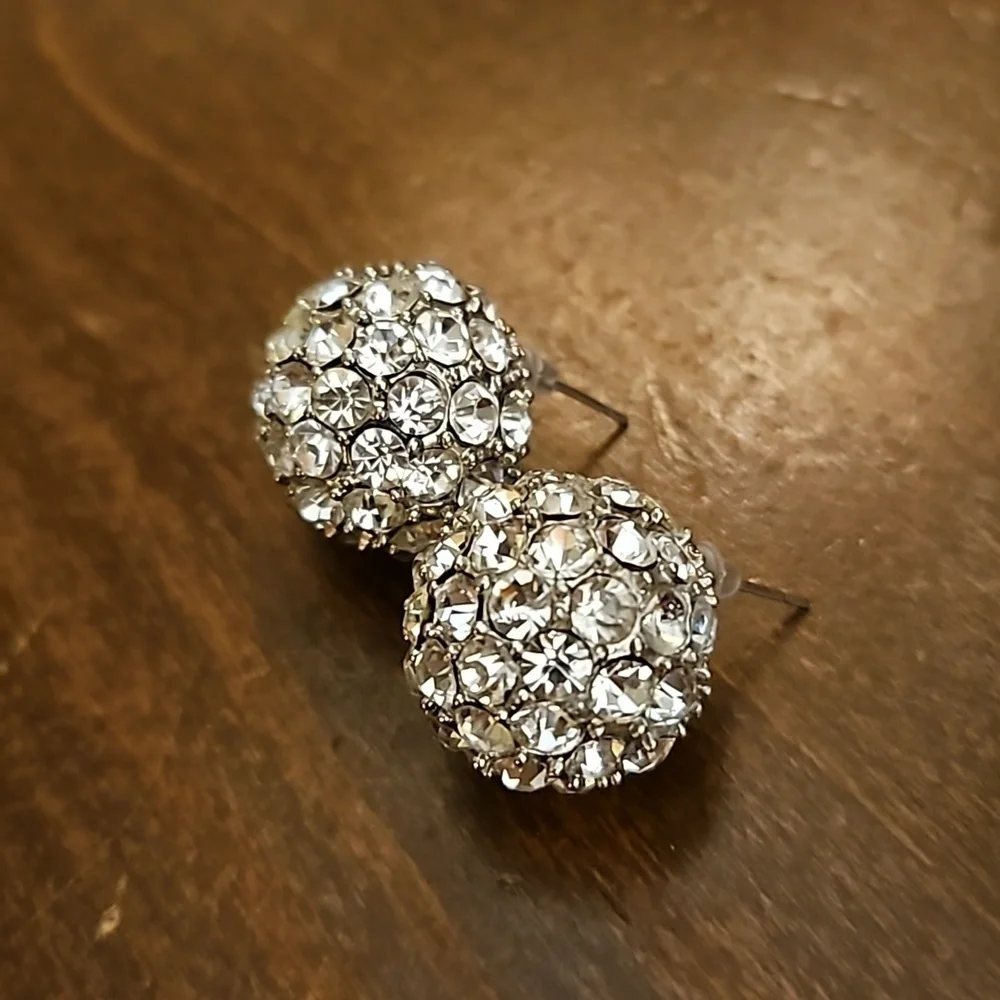 Vintage Large Rhinestone Ball Formal Bridal Post Earrings